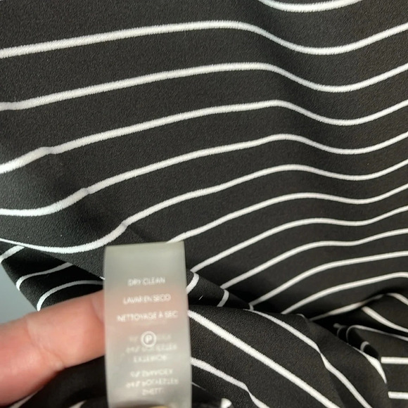 CALVIN KLEIN Striped Midi Dress Black White Ruffled Bell Sleeves Size 10 - Picture 10 of 12